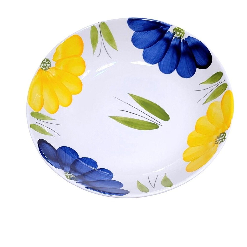 Maxam Italy Italian Daisy Ceramic Serving Bowl Hand Painted Floral Blue Yellow - Picture 6 of 7